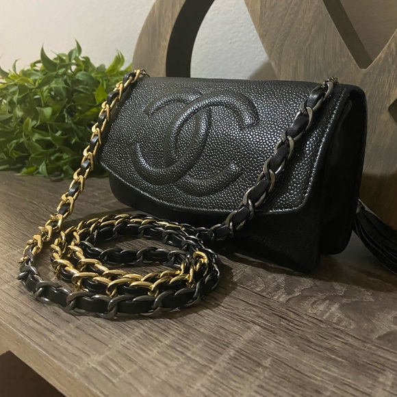 ⚜️Chanel Timeless WOC Two-Tone Gunmetal & Gold Wallet on Chain Caviar Crossbody - Picture 6 of 15